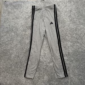 Adidas Pants Womens Medium Gray Three Stripe Athletic Yoga Activewear Stretch